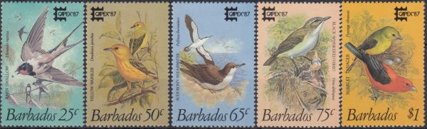 Barbados SG836-840 | Capex '87 Birds of Barbados (mounted mint)