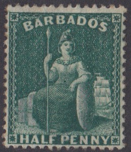 Barbados SG65 | ½d Deep Green 1874