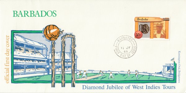 Barbados 1988 | Diamond Jubilee of West Indies Tours 50c only FDC