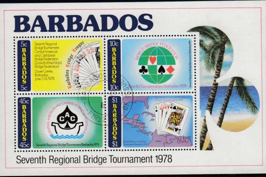 Barbados SGMS604 | Seventh Regional Bridge Tournament Souvenir Sheet (Used)