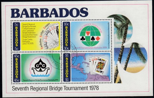 Barbados SGMS604 | Seventh Regional Bridge Tournament Souvenir Sheet (Used)