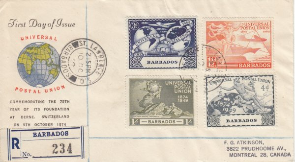 Barbados 1940 | Universal Postal Union (UPU) FDC to Montreal