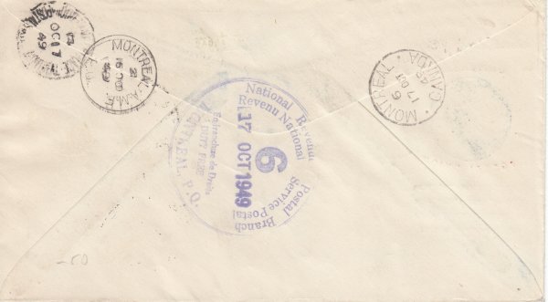 Barbados 1940 | Universal Postal Union (UPU) FDC to Montreal (rear)