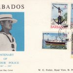 Barbados 1967 Harbour Police Centenary FDC - Rare W.G. Forker illustrated card with St Peter (10) CDS cancel