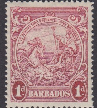 Barbados SG249a | 1d Scarlet p14 1938-47 George VI Badge of the Colony