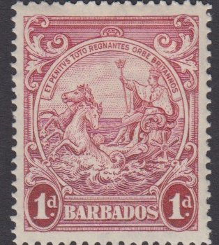 Barbados SG249a | 1d Scarlet p14 1938-47 George VI Badge of the Colony