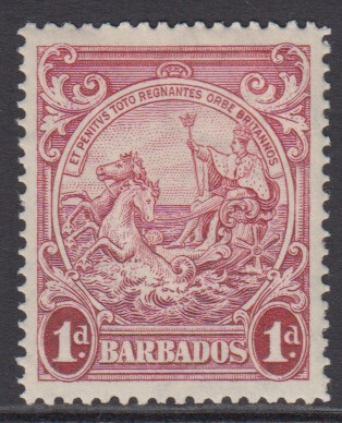 Barbados SG249a | 1d Scarlet p14 1938-47 George VI Badge of the Colony