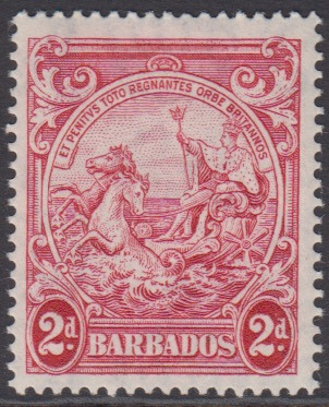 Barbados SG250de | 2d Carmine p14 1938-47 George VI Badge of the Colony