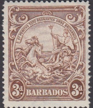 Barbados SG252b | 3d Brown p14 1938-47 George VI Badge of the Colony