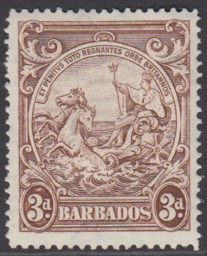 Barbados SG252b | 3d Brown p14 1938-47 George VI Badge of the Colony
