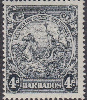 Barbados SG253d | 4d Black p14 1938-47 George VI Badge of the Colony