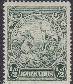 Barbados SG248b | ½d green p14 1938-47 George VI Badge of the Colony