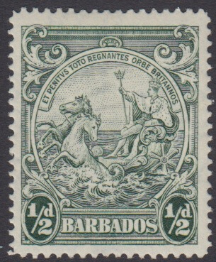 Barbados SG248b | ½d green p14 1938-47 George VI Badge of the Colony