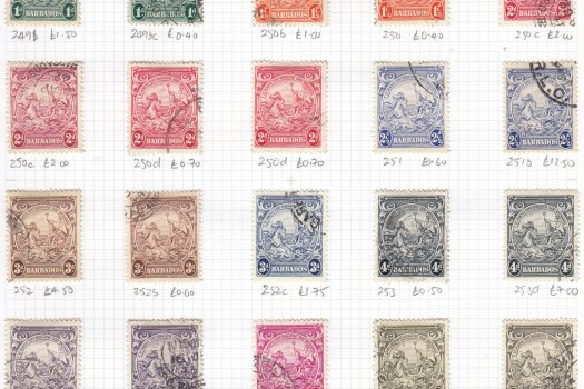 Barbados SG248-256a | ½d to 5/- 1938-47 George VI Badge of the Colony definitive set all used