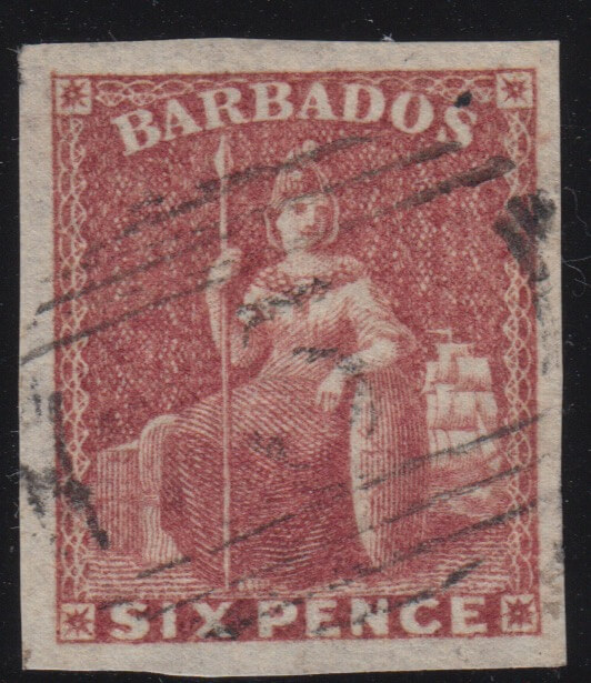 Barbados SG11a Deep Rose Red 6d with #3 St Philip parish cancel