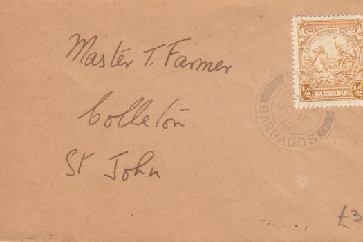 Barbados 1942 ½d definitive on plain FDC with St John parish cancel