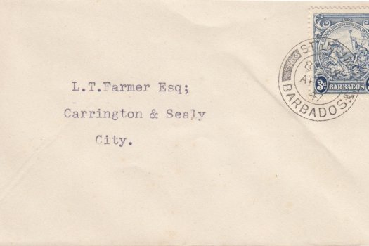 Barbados 1947 3d Blue SG252c FDC on plain cover with St John cancel