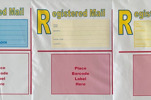 All three types of A5 Barbados registered mail envelopes