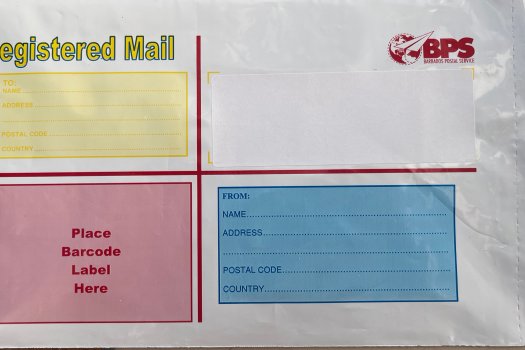 Type 3 - to box now in top left hand corner and from bottom right, all pre printed on envelope. Barcode area pink