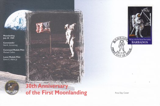 Barbados 1999 30th Anniversary of the First Manned Moon Landing (Private producer) 40c stamp only FDC