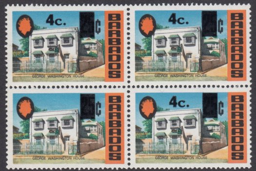Barbados SG479a | 4c on 25c George Washington House 4c omitted