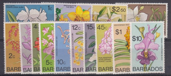 Barbados SG510-524 | Full Set - Orchids of Barbados Definitives (reprints) 1975-79