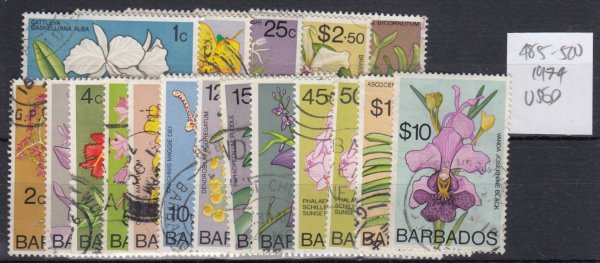 Barbados SG485-500 | Full Set - Orchids of Barbados Definitives 1974-77 (Used)