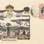 QEII Barbados Coronation Commemorative FDC with seaweed gathering at beach scene