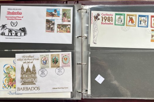 Barbados FDC Album with space for the 1981 Surcharges issue.