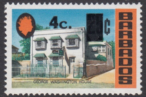 Barbados SG479 | 4c on 25c George Washington House