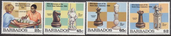 Barbados SG755-758 | 60th Anniversary of the World Chess Federation 1984