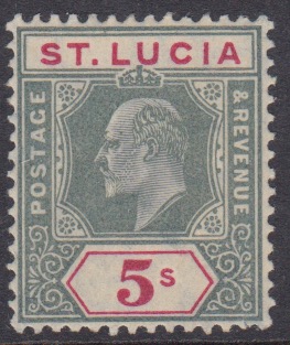 St Lucia SG76 | Edward VII 5/- Keyplate Green & Carmine