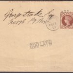 Barbados 1882 | Newspaper Wrapper ½d red-brown used with TOO LATE marking HG1