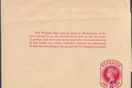 Barbados 1893 | Newspaper Wrapper ½d on 1d carmine HG3