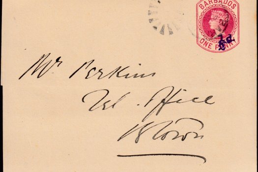 Barbados 1893 | Newspaper Wrapper ½d on 1d carmine used HG3