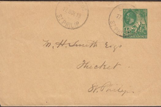 Barbados 1916 | Newspaper Wrapper ½d green used St Philip cancel HG5