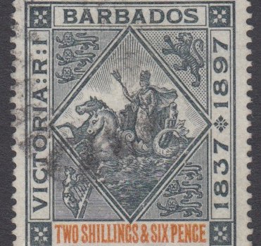Barbados SG124 | Diamond Jubilee 2/6 blue, black and orange (used)