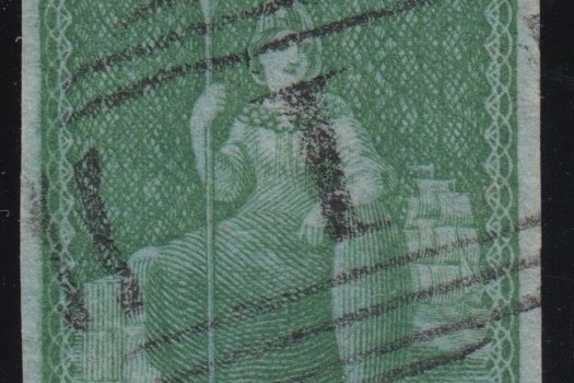 Barbados SG1 with numeral 1 obliterator cancel.