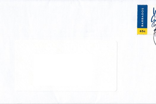 Barbados 'We gatherin' stamp on cover with a first day of issue cancel