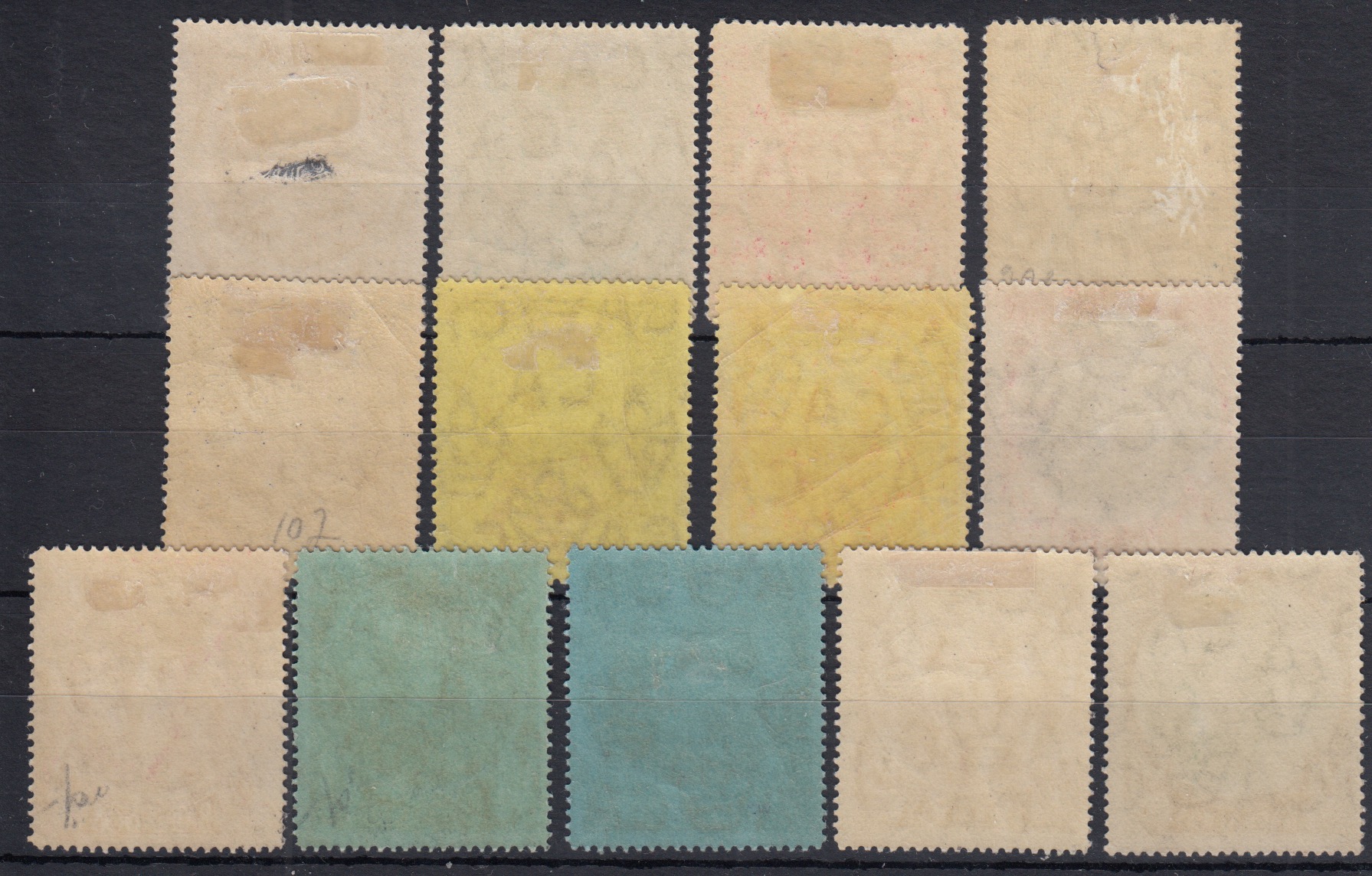 Barbados SG181 - 191 plus SG199 - 200 | George V 1916-19 'Badge' definitives (rear)