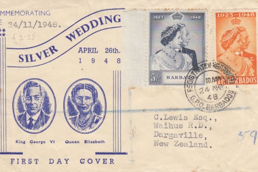 Royal Silver Wedding pair on illustrated cover, to New Zealand
