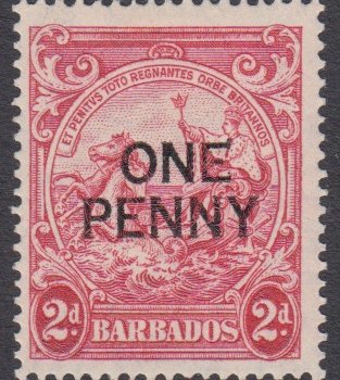 Barbados SG264 | 1d on 2d Carmine George VI Badge of the Colony