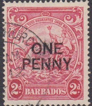 Barbados SG264 | 1d on 2d Carmine George VI Badge of the Colony (Used)