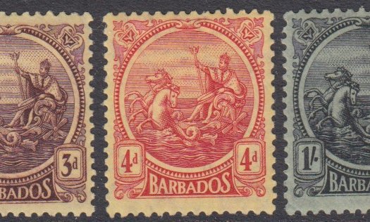 Barbados SG213-215 | Small Seal 1921-24 Wmk Multi Crown CA