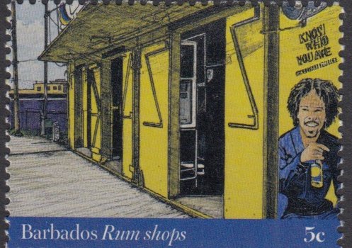 Barbados Rum Shops 5c stamp - R.A. Mapps Rum Shop, Eagle Hall, St Michael