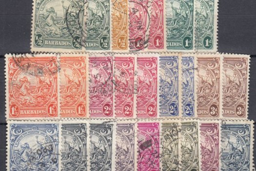 Barbados SG248-256a | ½d to 5/- 1938-47 George VI Badge of the Colony (used)