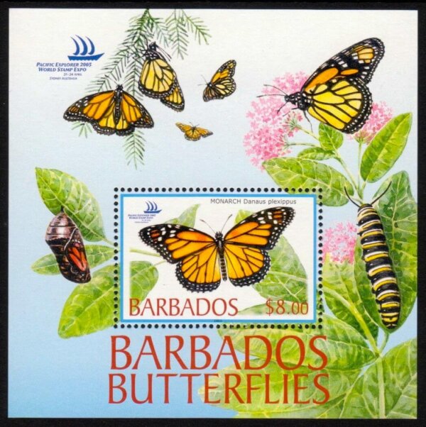 Barbados SGMS1265 | Butterflies, Pacific Explorer 2005 World Stamp Expo, Sydney, Australia